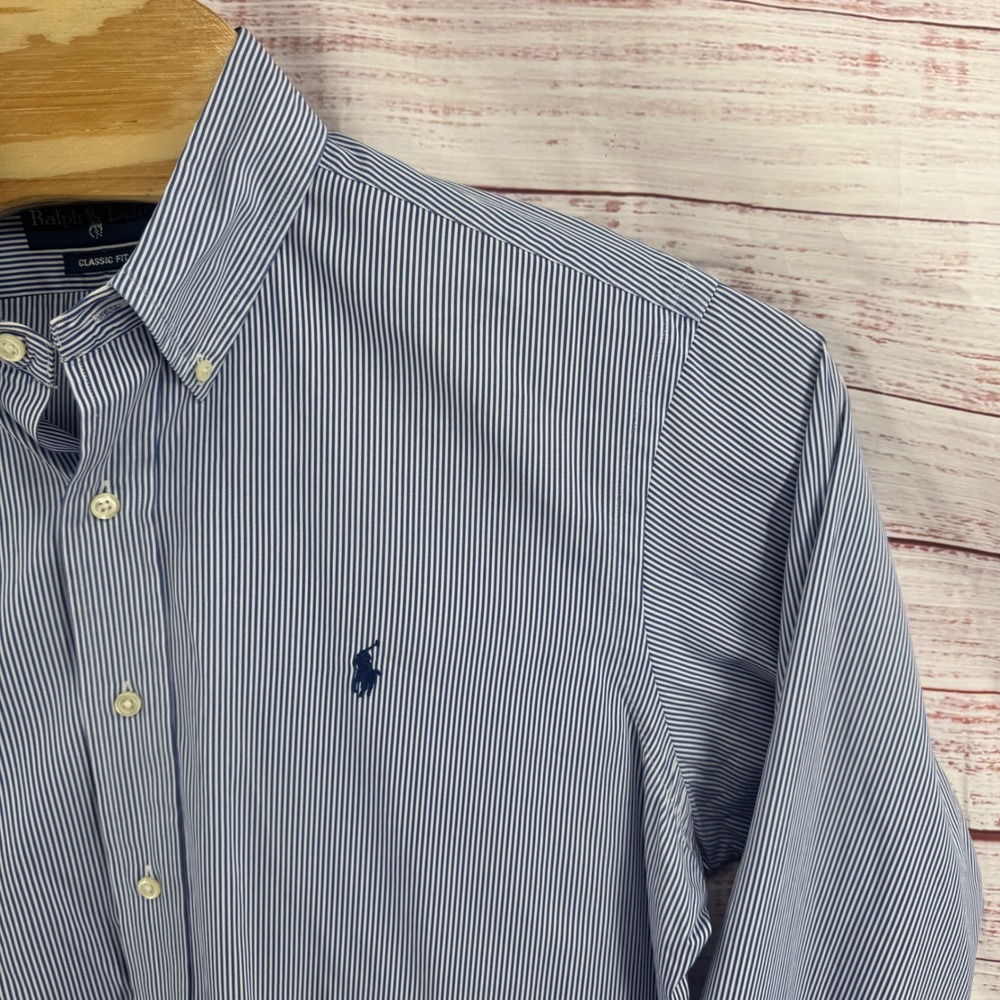 Ralph Lauren Shirt Mens Large Classic Fit Striped Button Down Long Sleeve Preppy - Picture 3 of 9